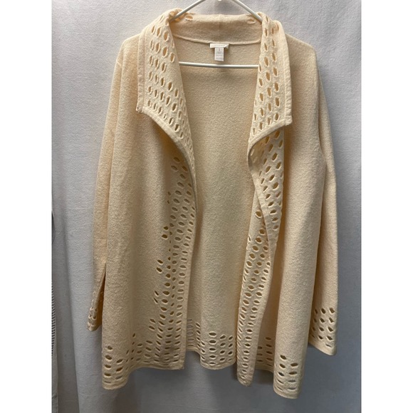 Vintage CHICOS 100% WOOL sweater white vanilla y2k womens size 1 - Picture 1 of 4